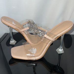 Olivia+Kate heels Jewel Clear Straps Sz 9